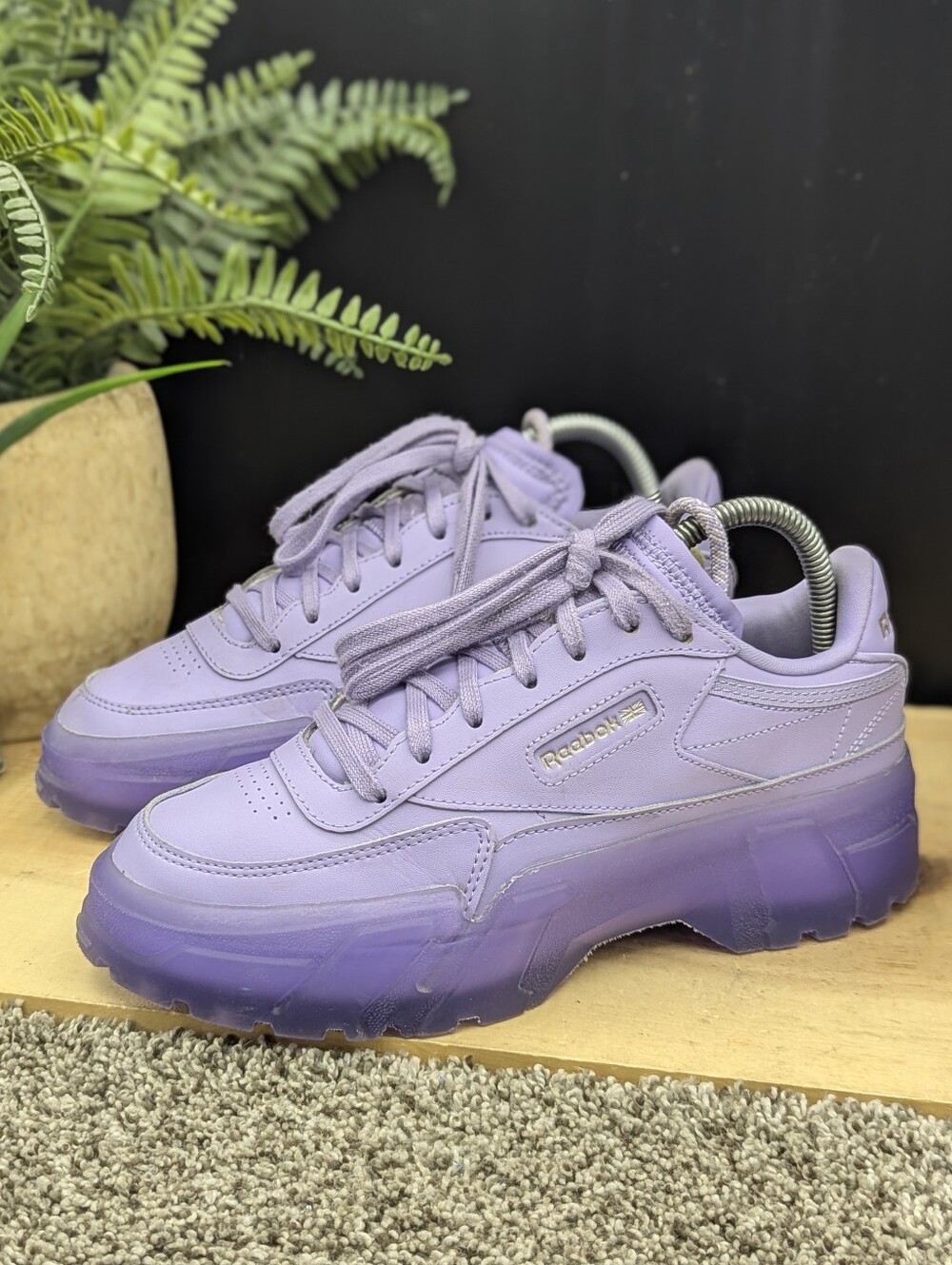 Reebok Club C Cardi B Youth Size 5.5 Purple Stylish Shoes Wms 7/7.5 Casual